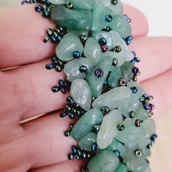 Aventurine Gemstone Chip Beaded Hand Knitted Bracelet *NWT - Picture 11 of 12